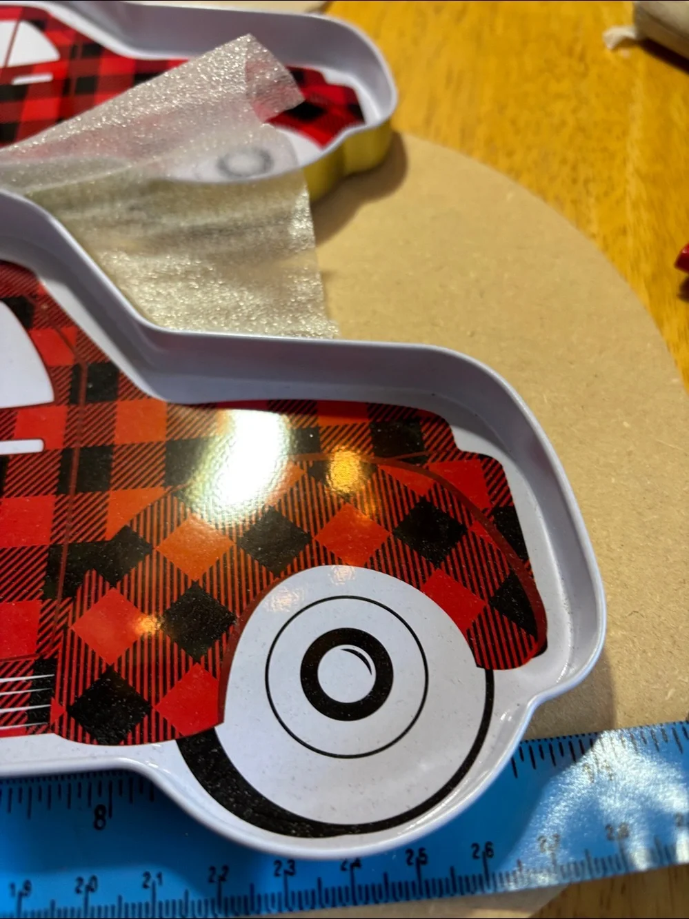 Plaid Red Truck Serving Tray - Set of 2 Brand New